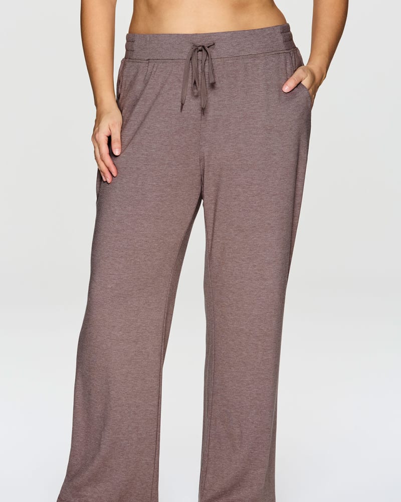 Front of a model wearing a size 1X Azalea Wide Leg Pant in Dark Taupe by RBX Active. | dia_product_style_image_id:244768